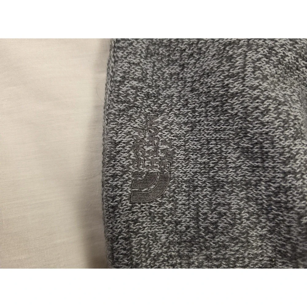 The North Face Hat Beanie Gray Knit Fleece Lined Logo Mens One Size Winter